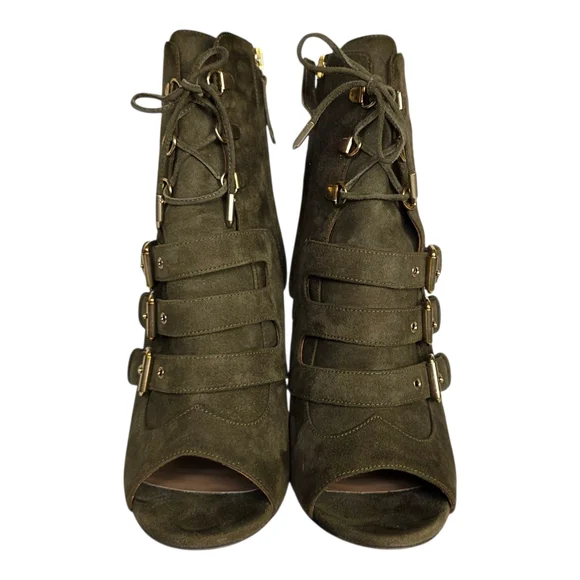 Aquazzura x Claudia Schiffer Vendome Buckled Suede Ankle Boots Size 8.5